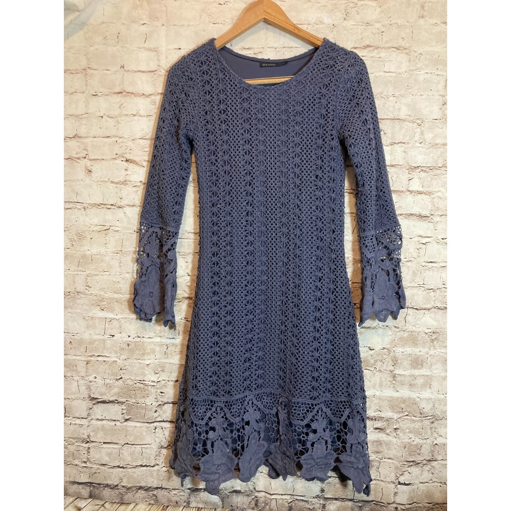 Mikarose‎ Dress Womens XS Muted Purple All Over Crochet Lace Boho Hippie Shift